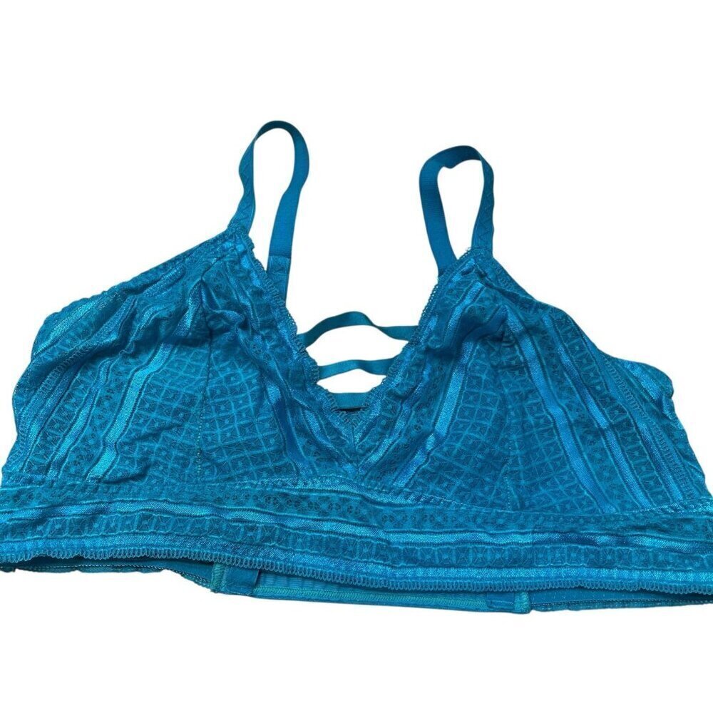 Torrid Lace Mesh Sheer Bralette Unlined Plunge Strappy Longline 3X 22-24 Teal